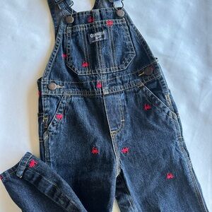 Boys denim blue jean embroidered train overalls‎ outfit 18 months